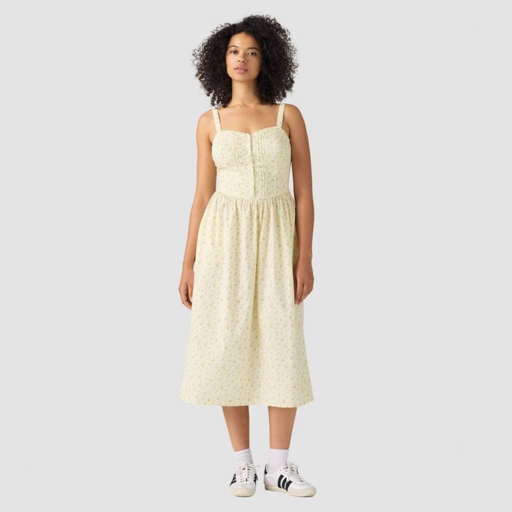 Levi's Women's Dresses Delphine Midi - Light Yellow Floral M: Cottagecore